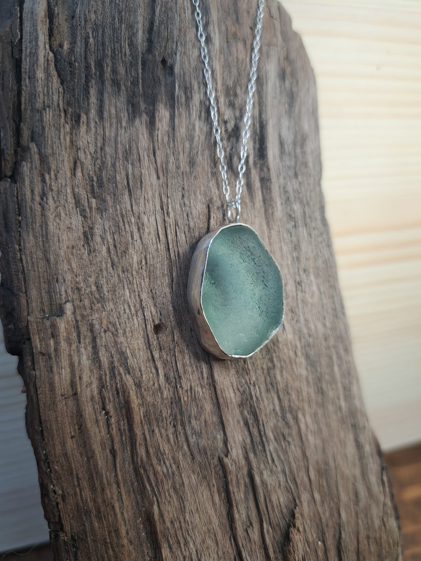 Sterling Silver Oval Sea Glass Necklace
