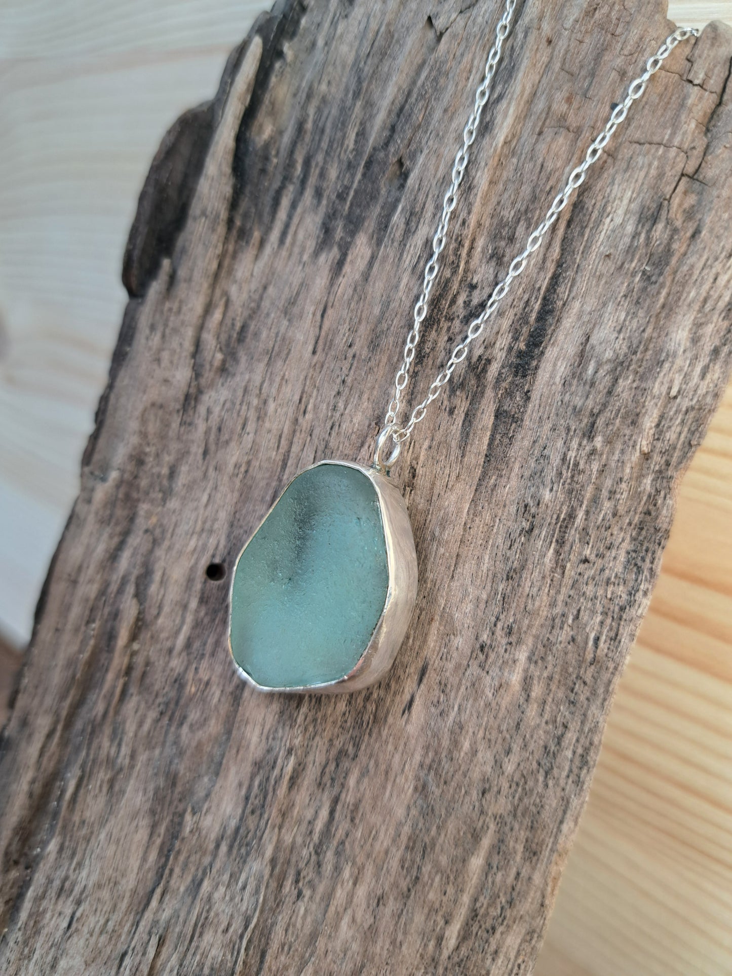 Sterling Silver Oval Sea Glass Necklace