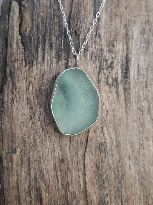 Sterling Silver Oval Sea Glass Necklace