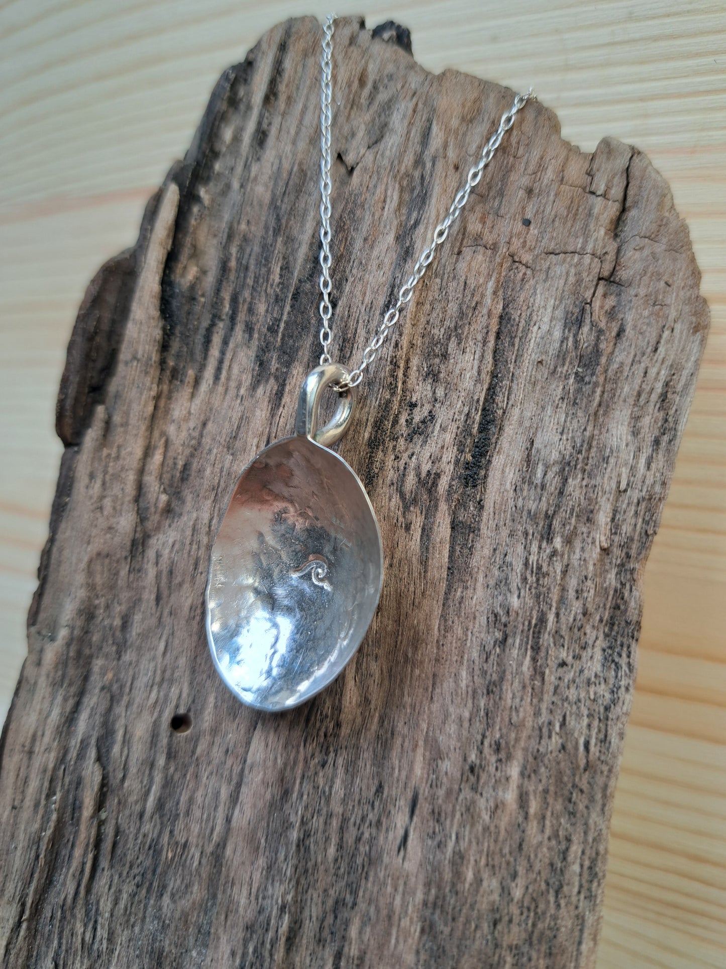 Sterling Silver Hammered Dome Necklace - Wave Stamped