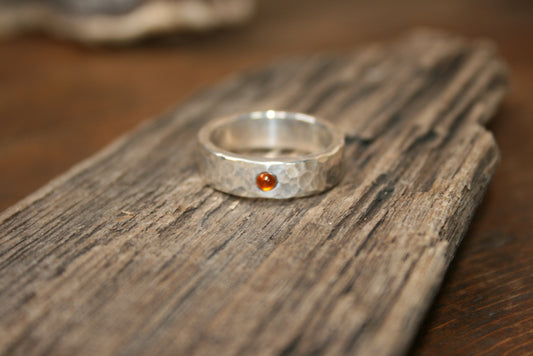 Sterling Silver Hammered Citrine Chunky Ring