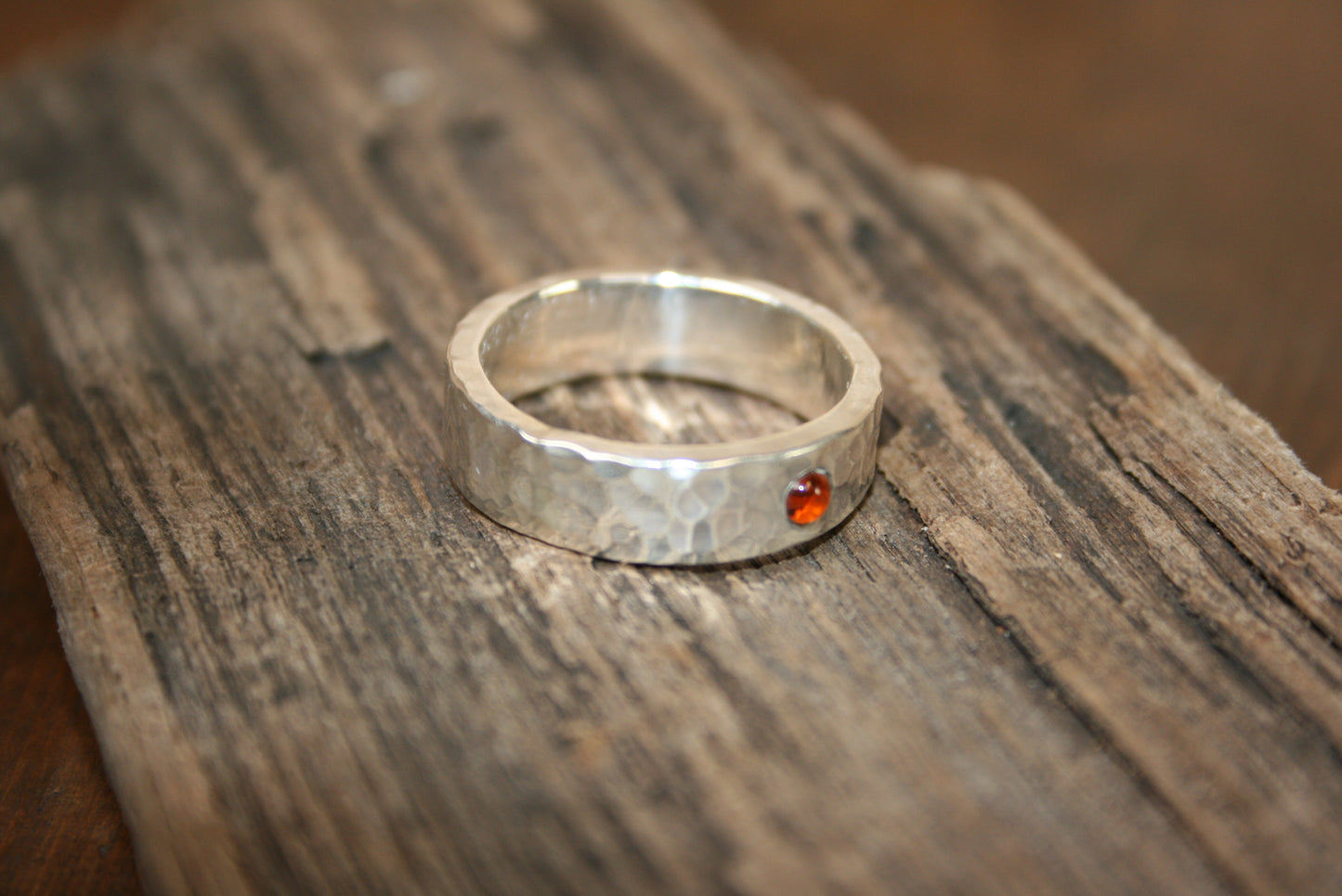 Sterling Silver Hammered Citrine Chunky Ring