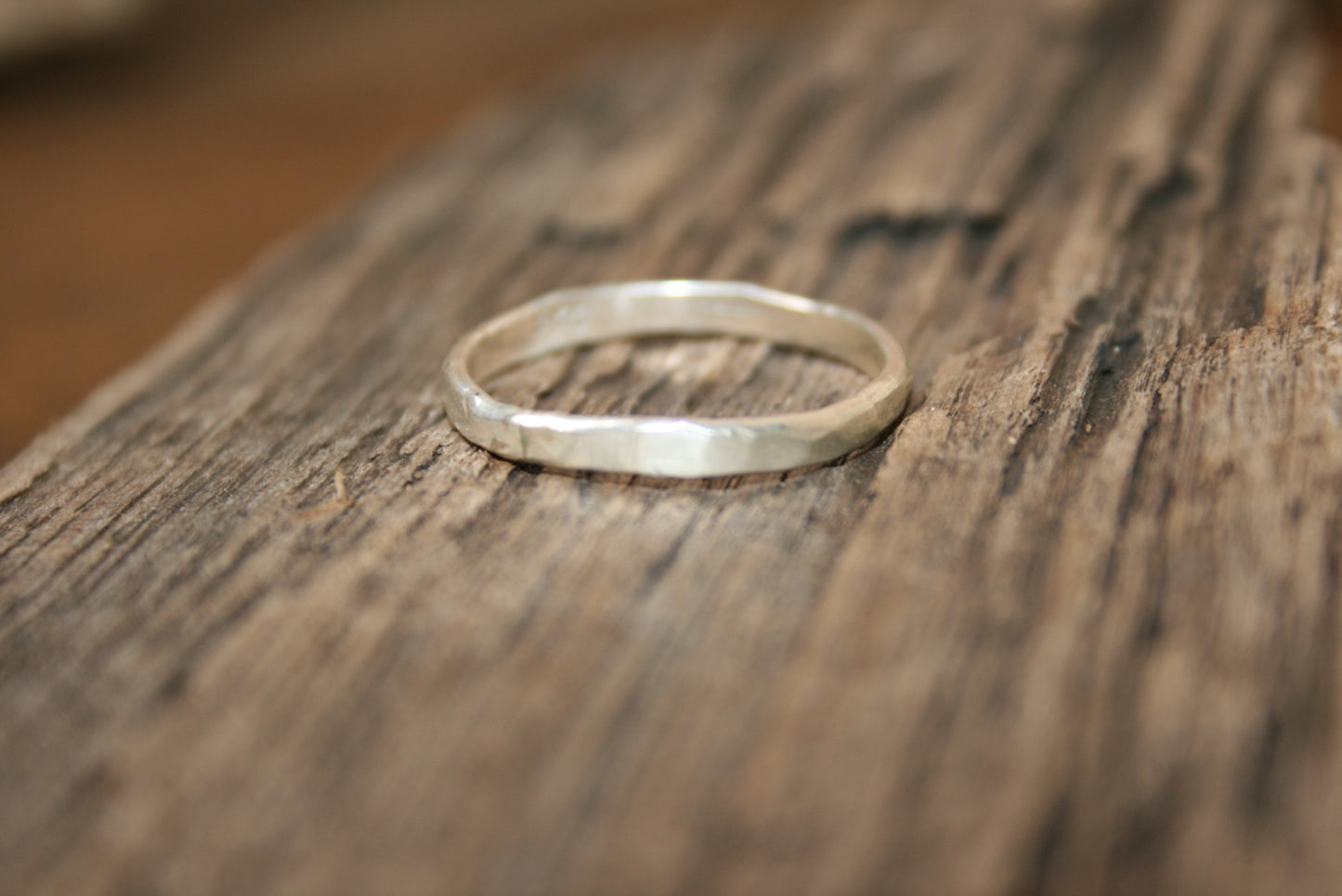 Flat Hammered Sterling Silver Stacker Ring