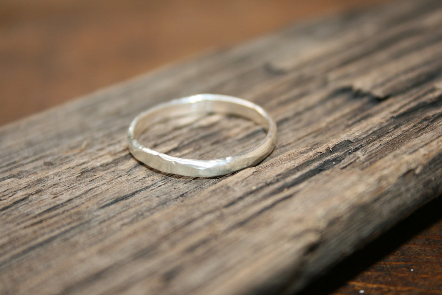 Flat Hammered Sterling Silver Stacker Ring