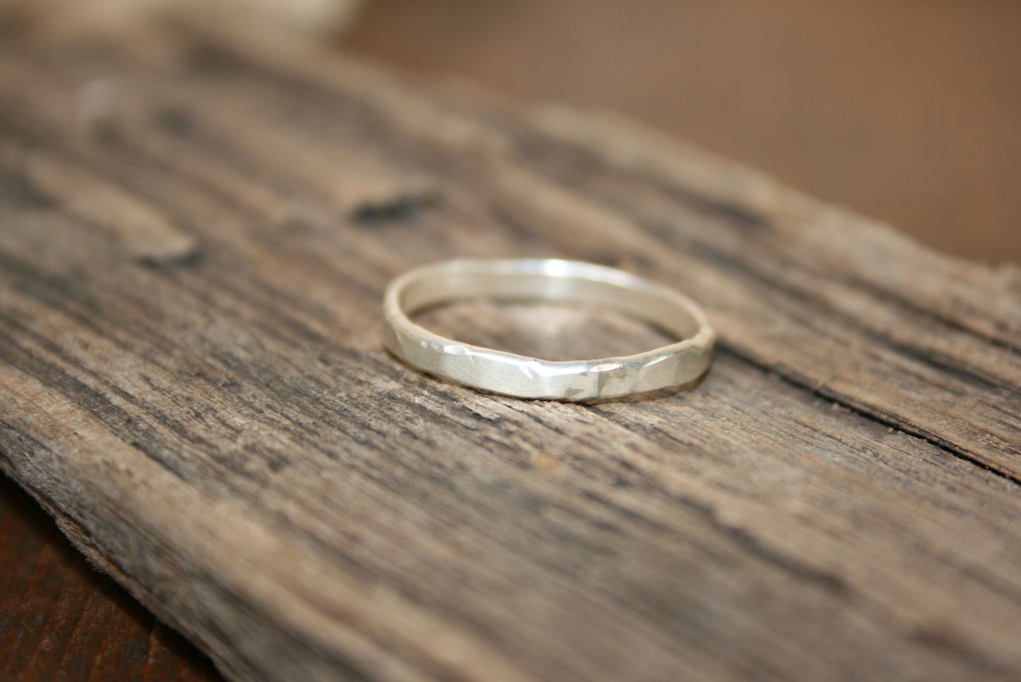 Flat Hammered Sterling Silver Stacker Ring
