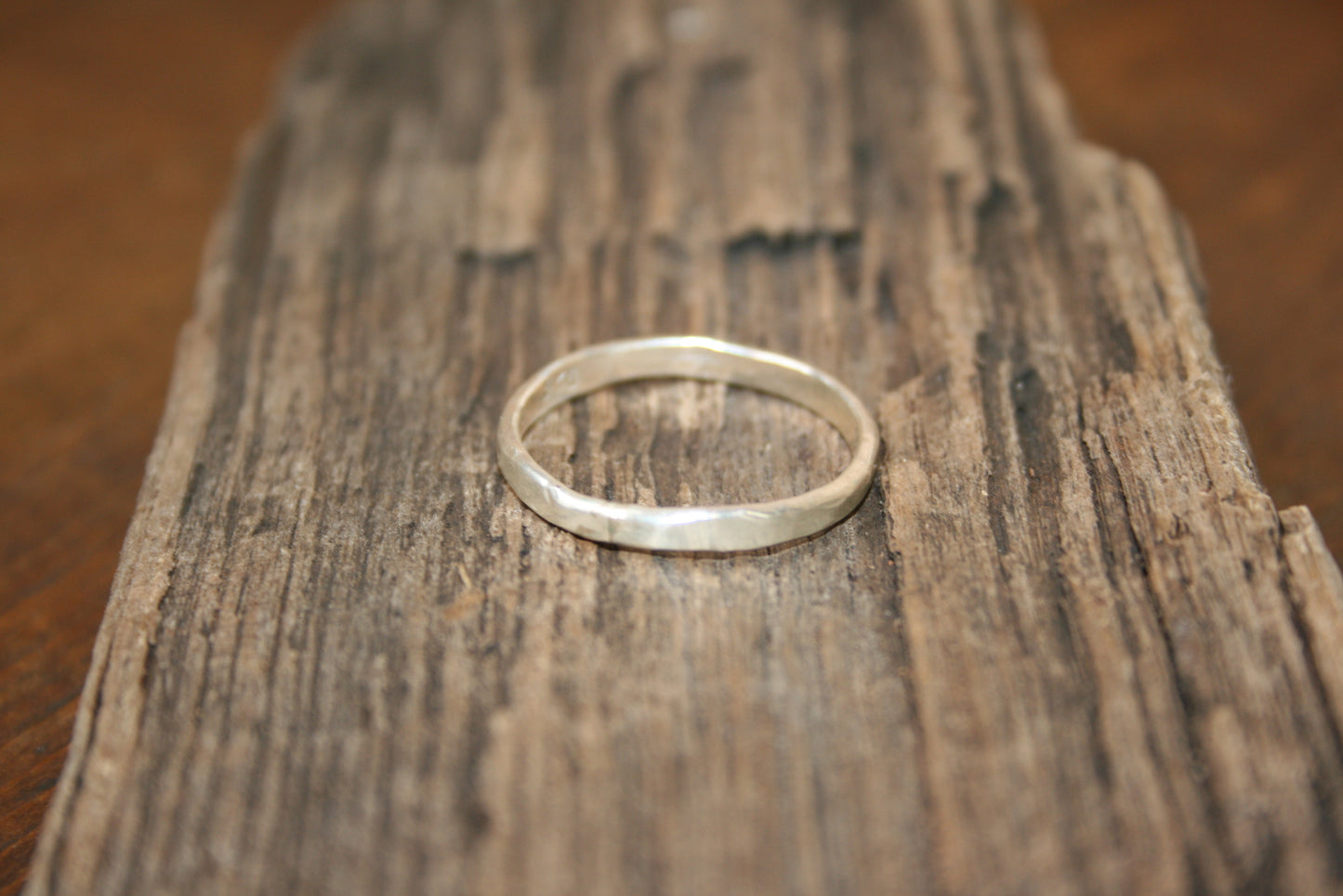 Flat Hammered Sterling Silver Stacker Ring