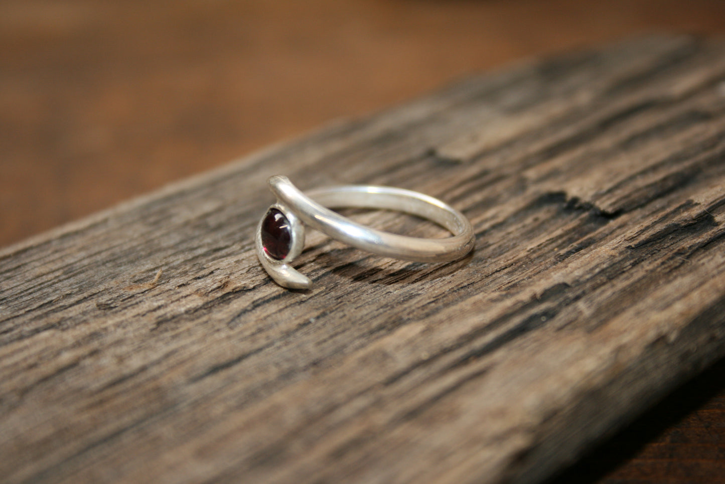 Sterling Silver Garnet Ring Bypass Shank