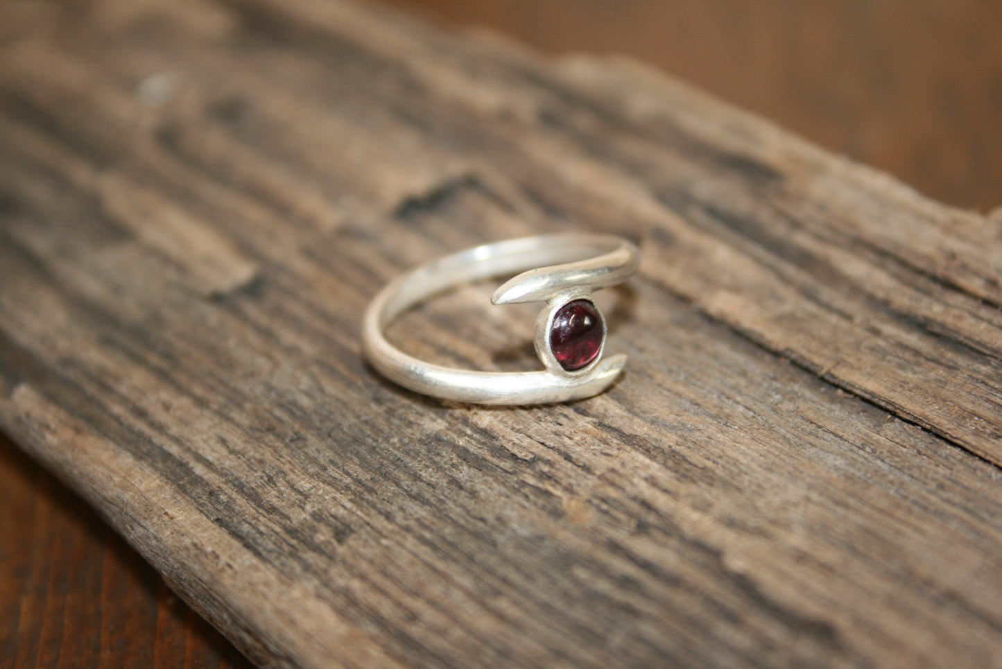 Sterling Silver Garnet Ring Bypass Shank