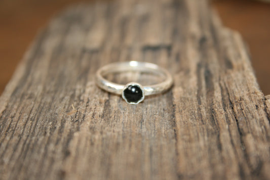 Sterling Silver Onyx Hammered Ring