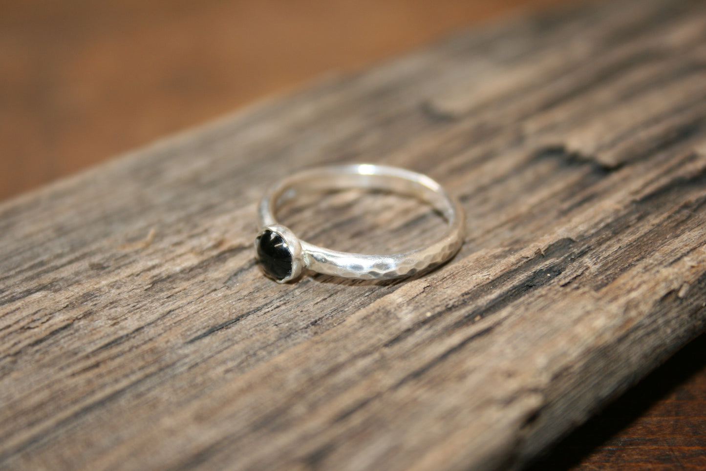Sterling Silver Onyx Hammered Ring