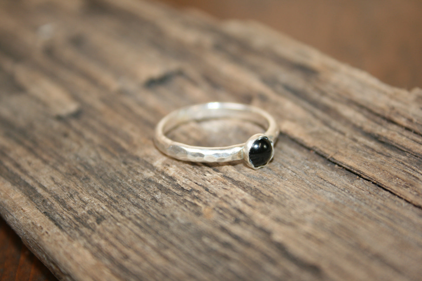Sterling Silver Onyx Hammered Ring