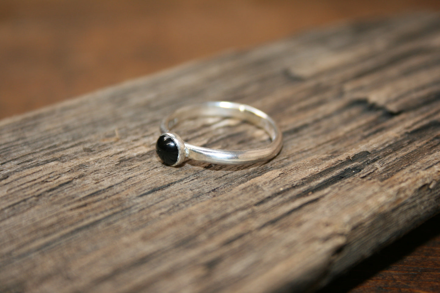 Sterling Silver Half Round Onyx Ring