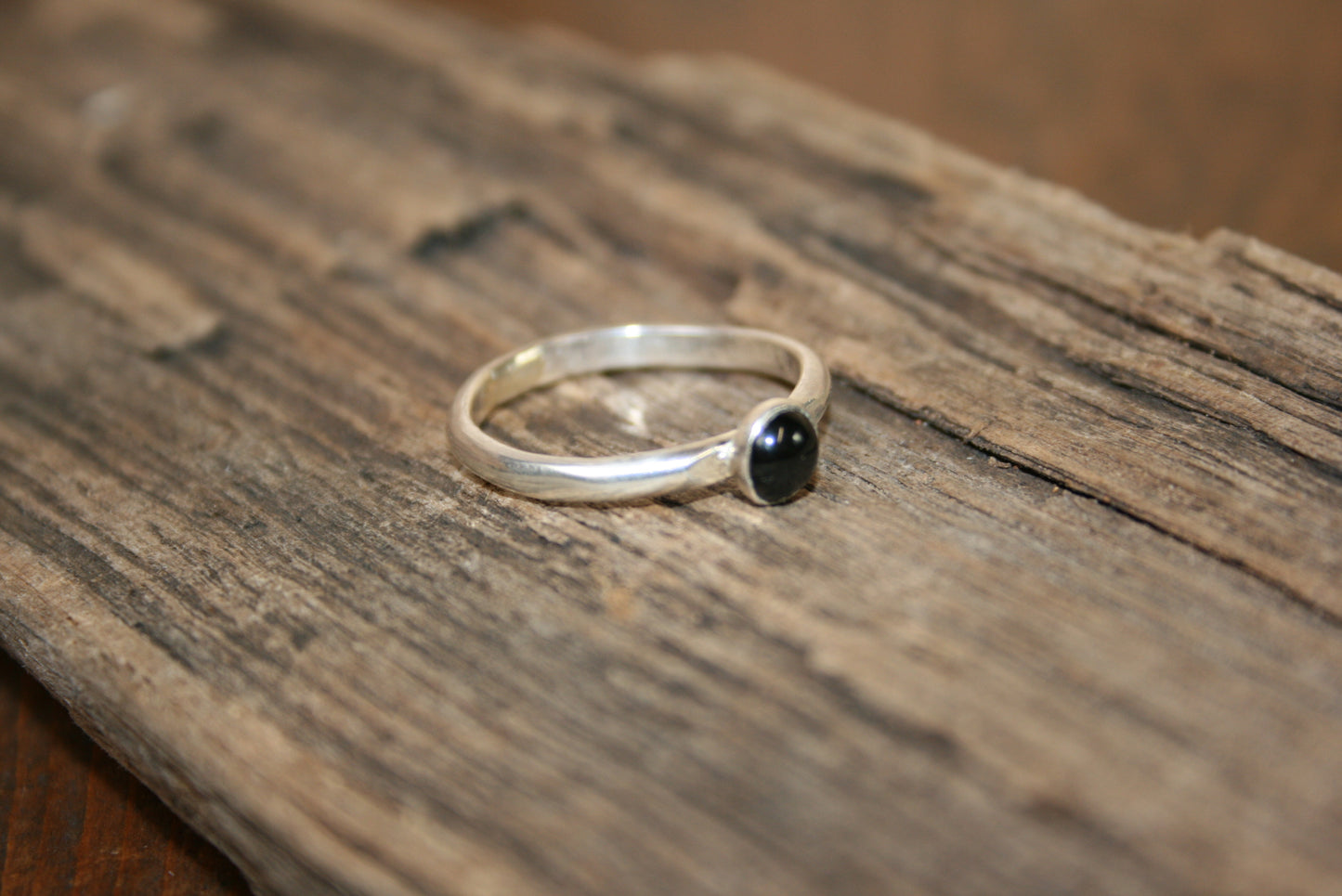 Sterling Silver Half Round Onyx Ring