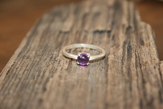 Sterling Silver Amethyst Half Round Ring