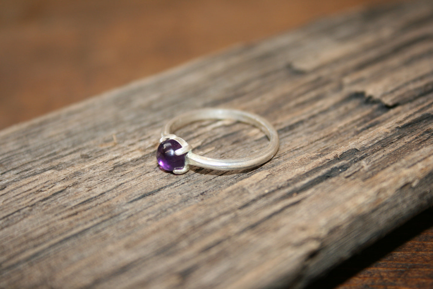 Sterling Silver Amethyst Half Round Ring