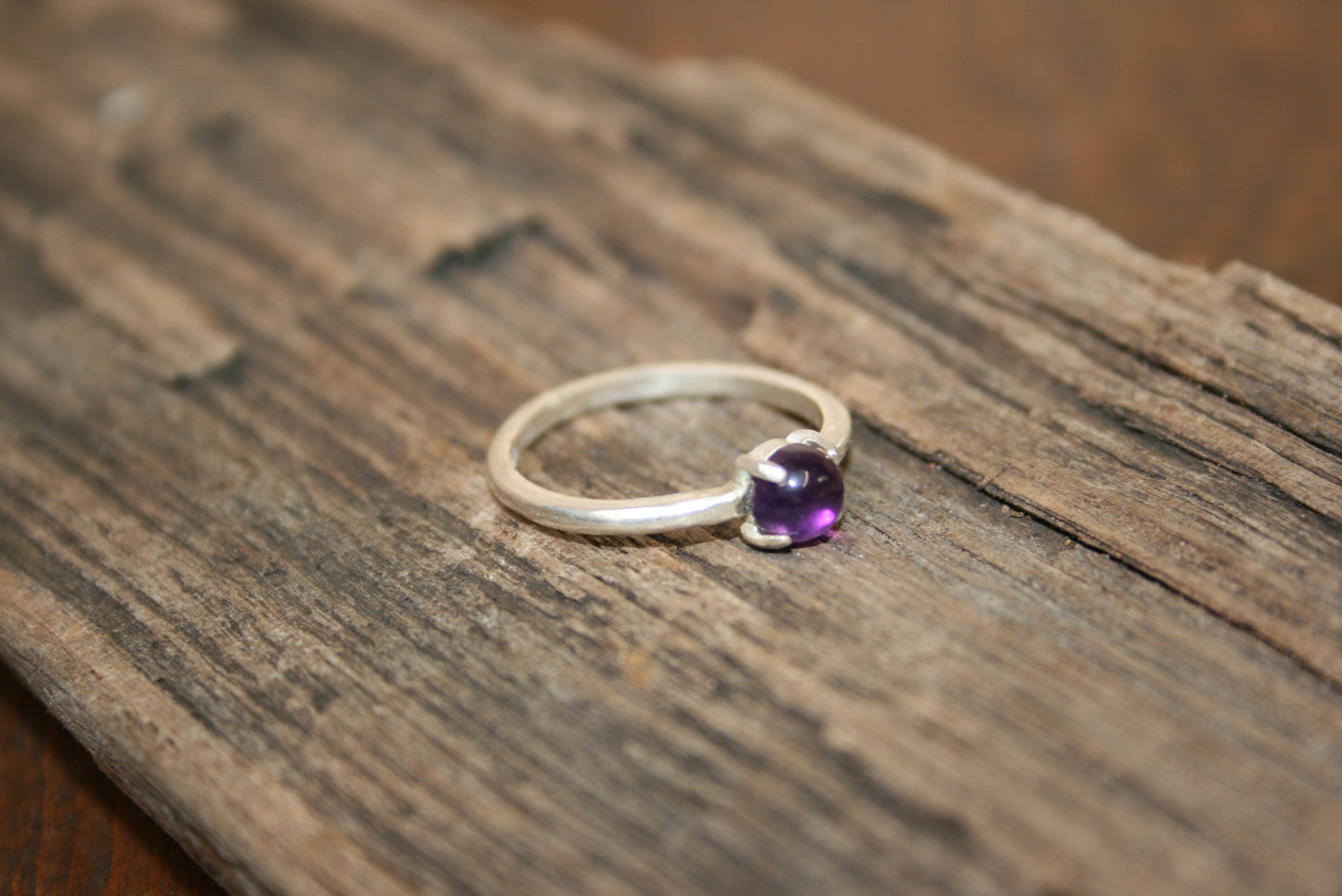 Sterling Silver Amethyst Half Round Ring