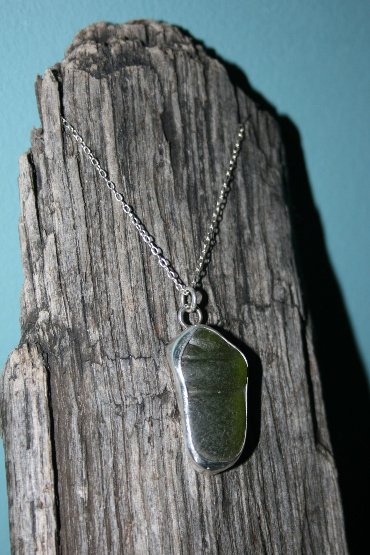 Green Cumbria Bottle Neck Sea Glass Silver Necklace