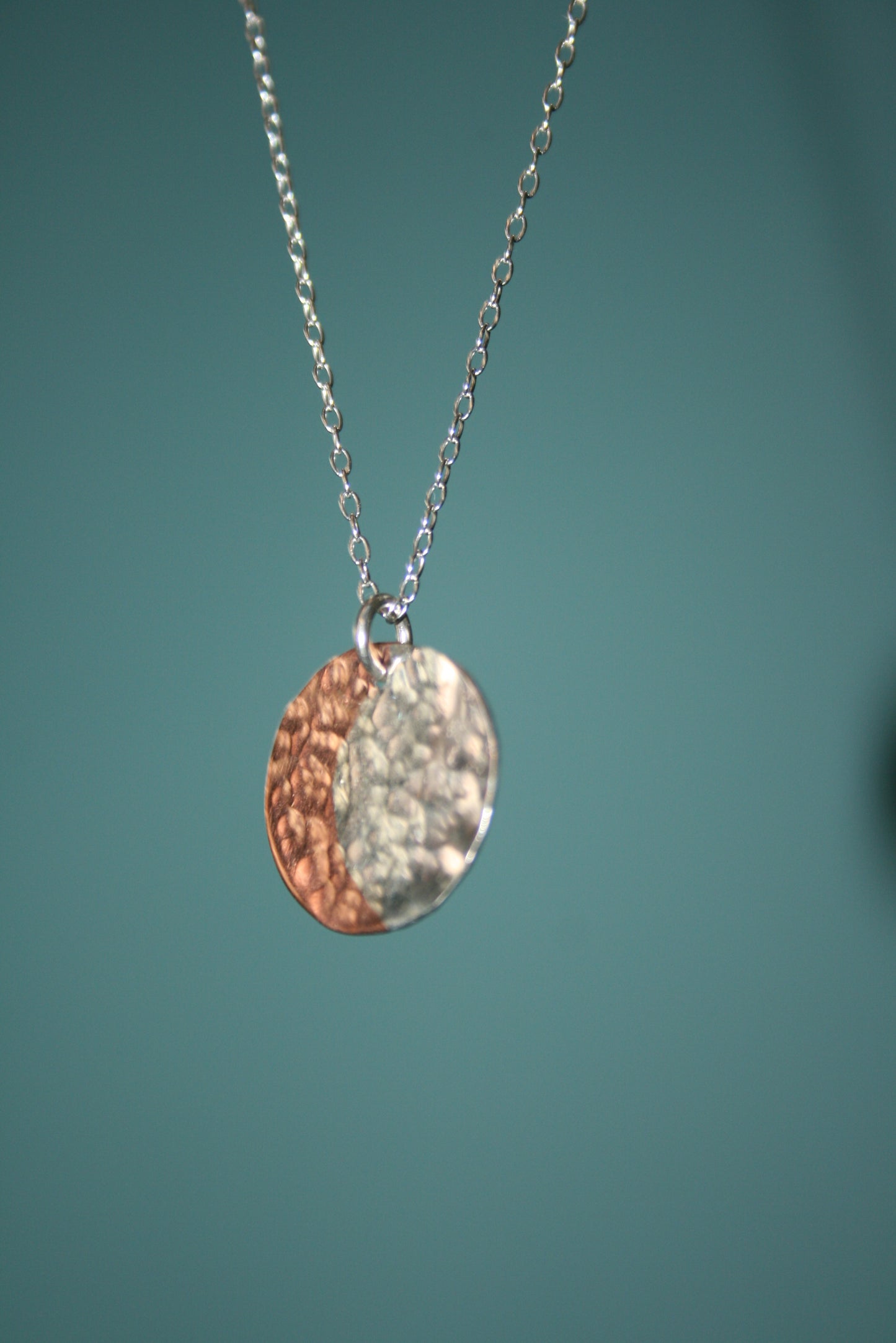 Hammered Circular Silver and Copper Necklace