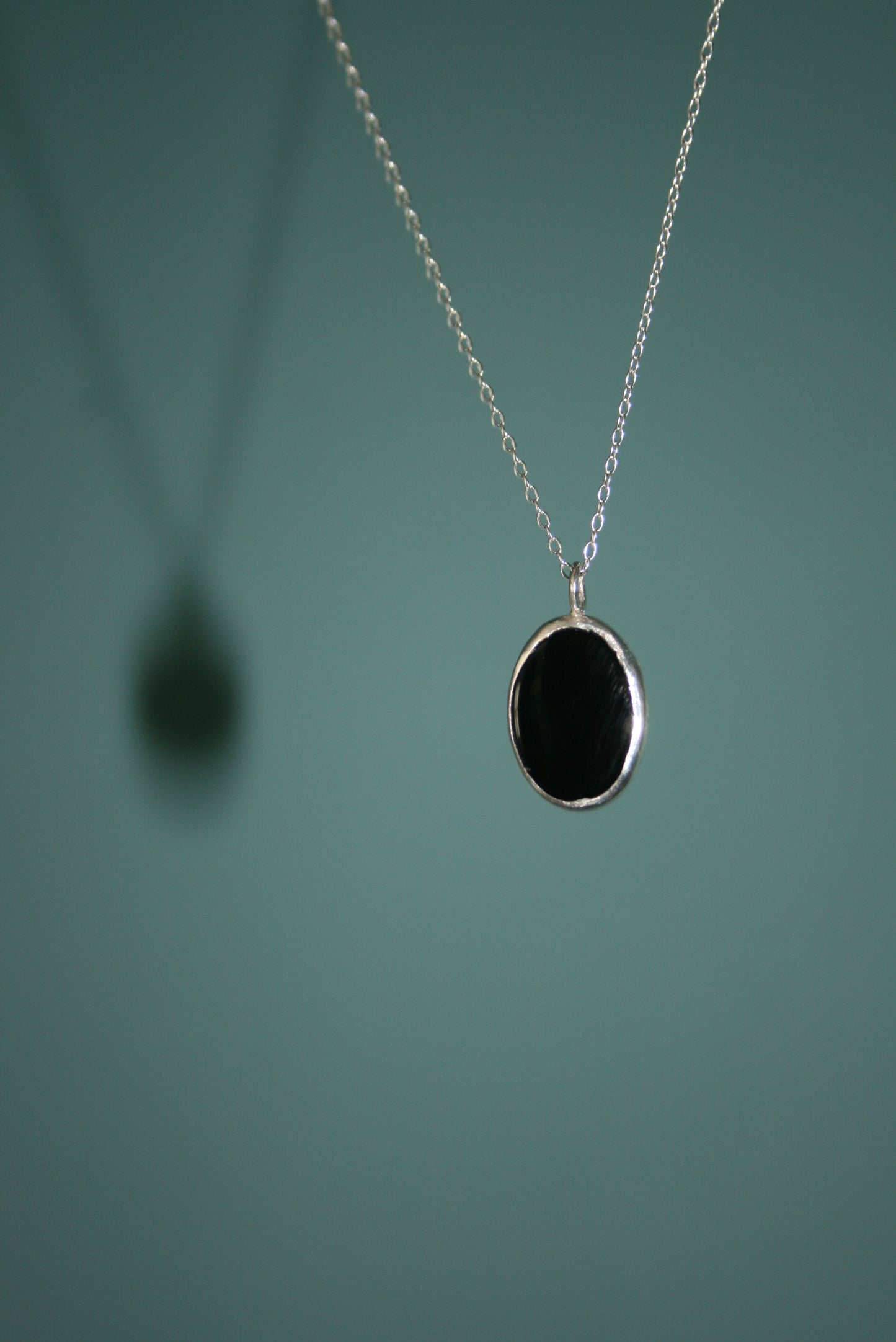 Oval Onyx Sterling Silver Bezel Necklace