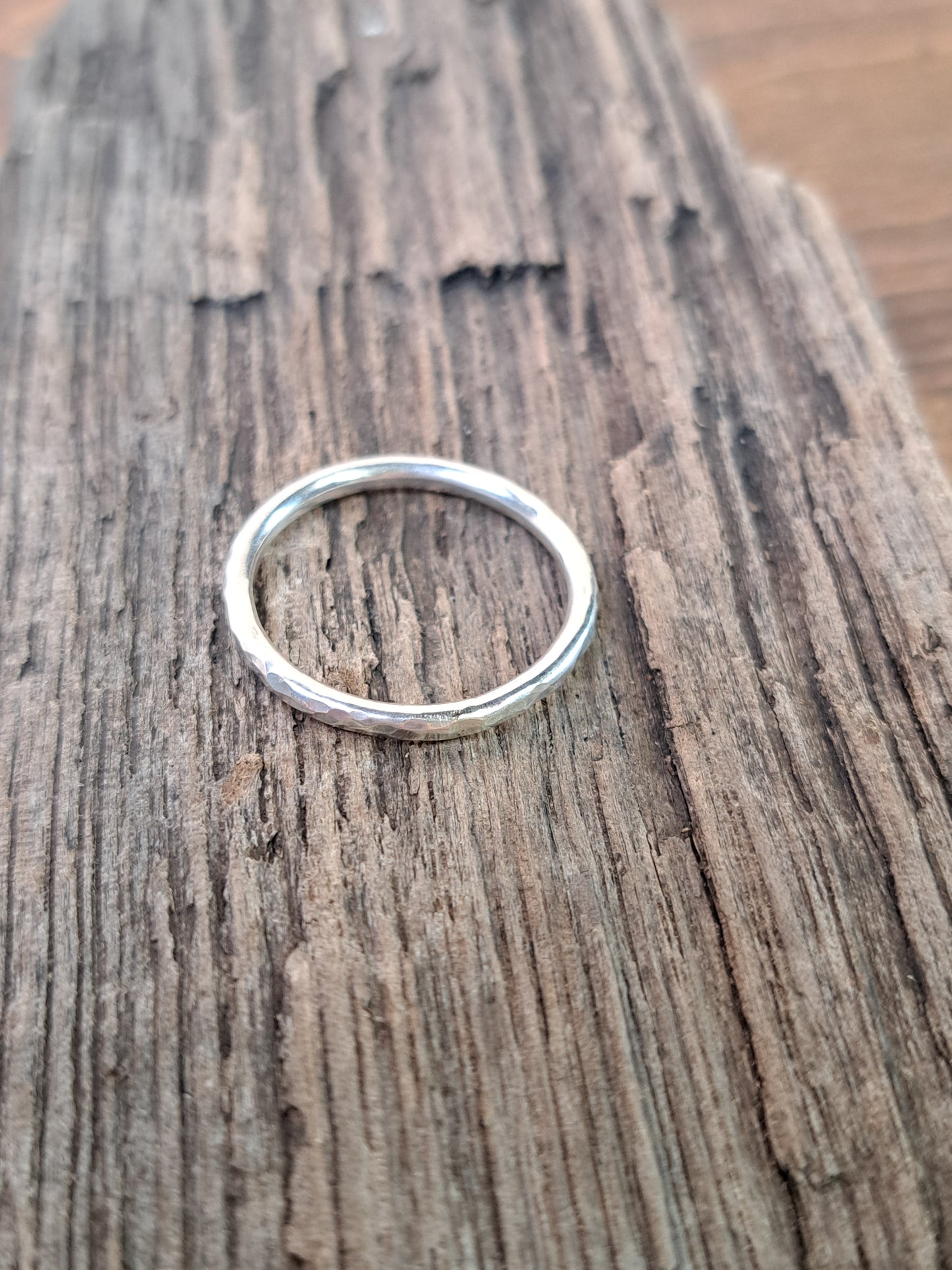 Flat Hammered Sterling Silver Stacker Ring