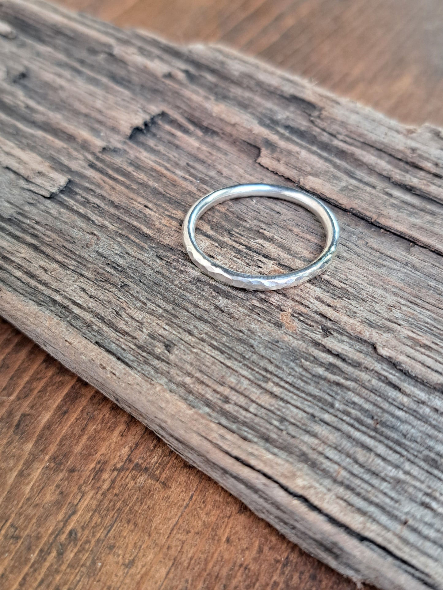 Flat Hammered Sterling Silver Stacker Ring