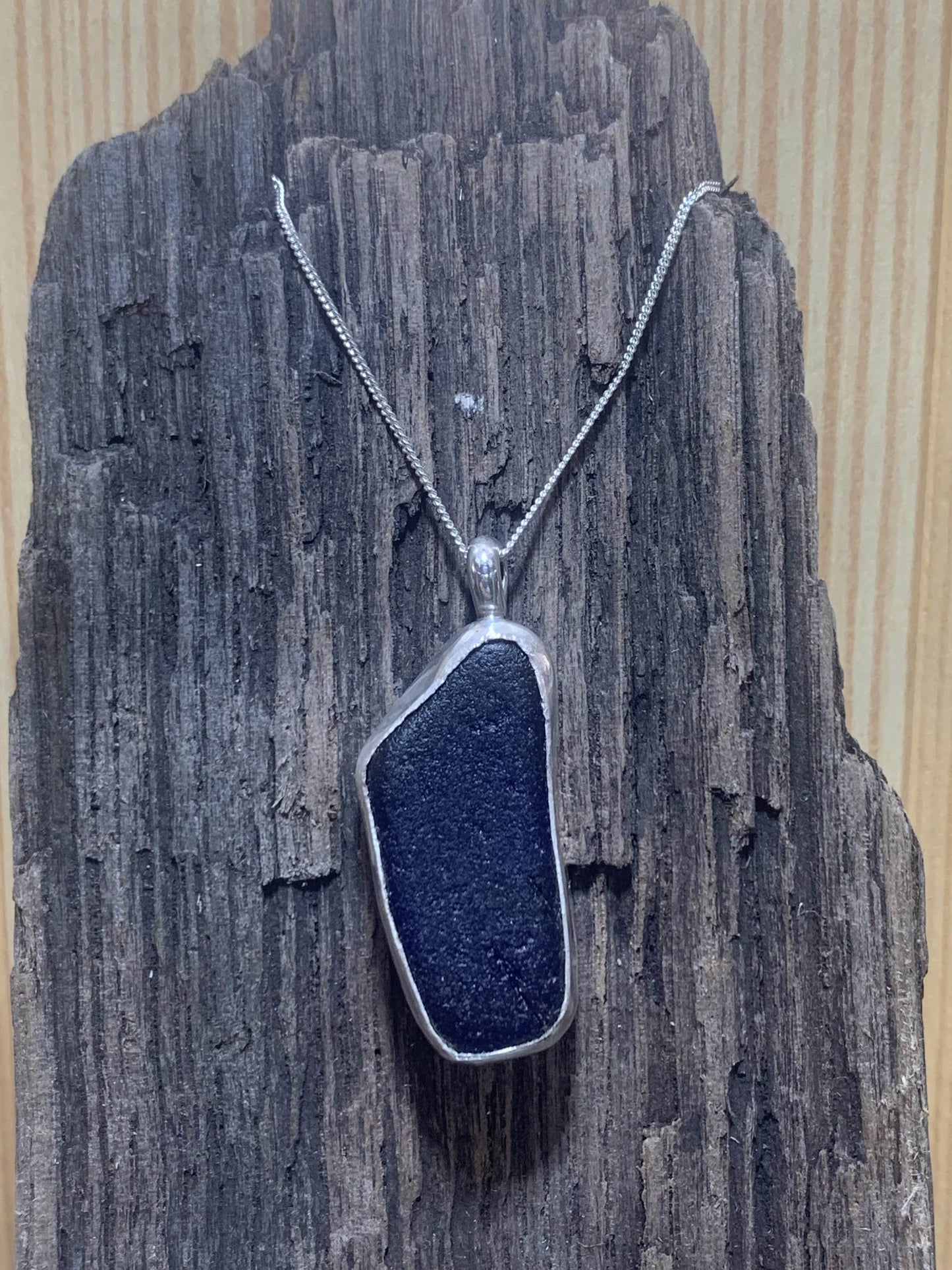 Sterling Silver Blue Sea Glass Pendant