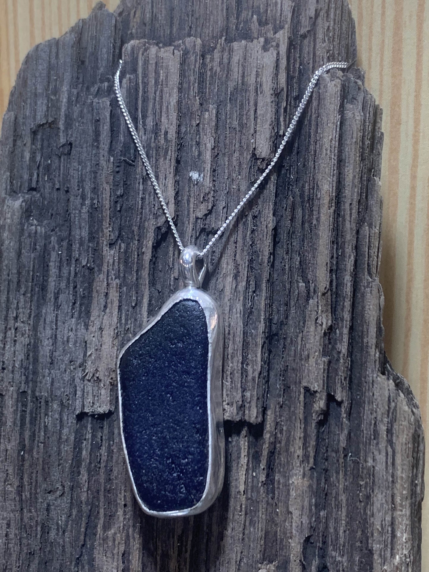 Sterling Silver Blue Sea Glass Pendant
