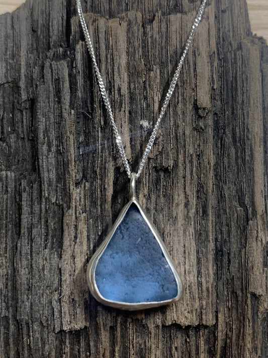 Sterling Silver Blue Sea Glass Pendant