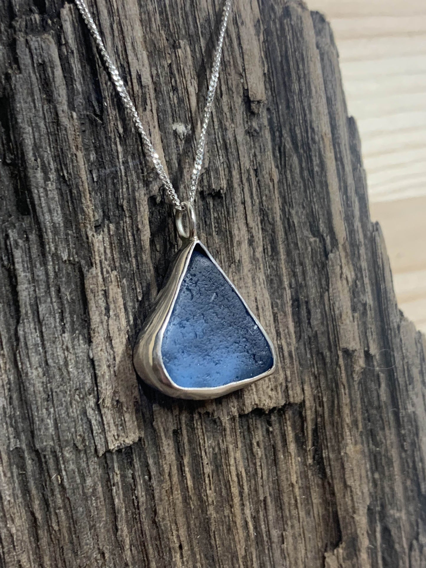 Sterling Silver Blue Sea Glass Pendant