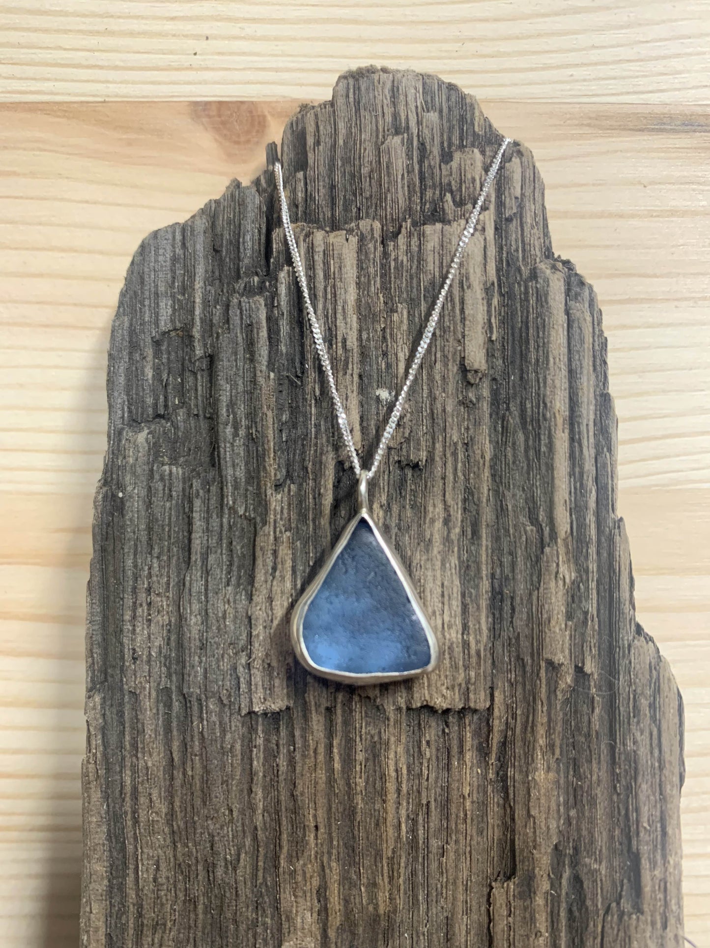 Sterling Silver Blue Sea Glass Pendant