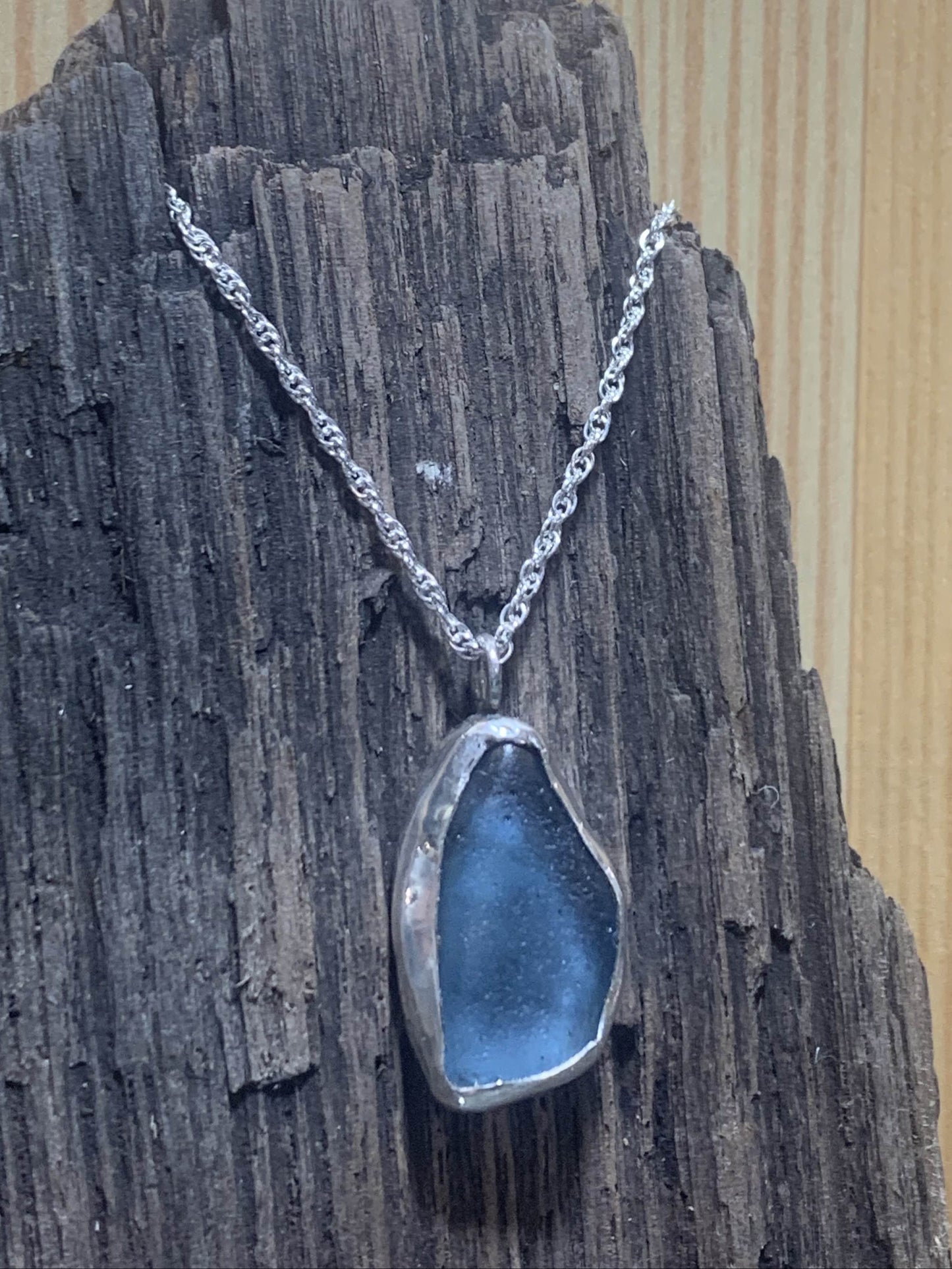 Sterling Silver Teardrop Cornflower Blue Sea Glass Necklace