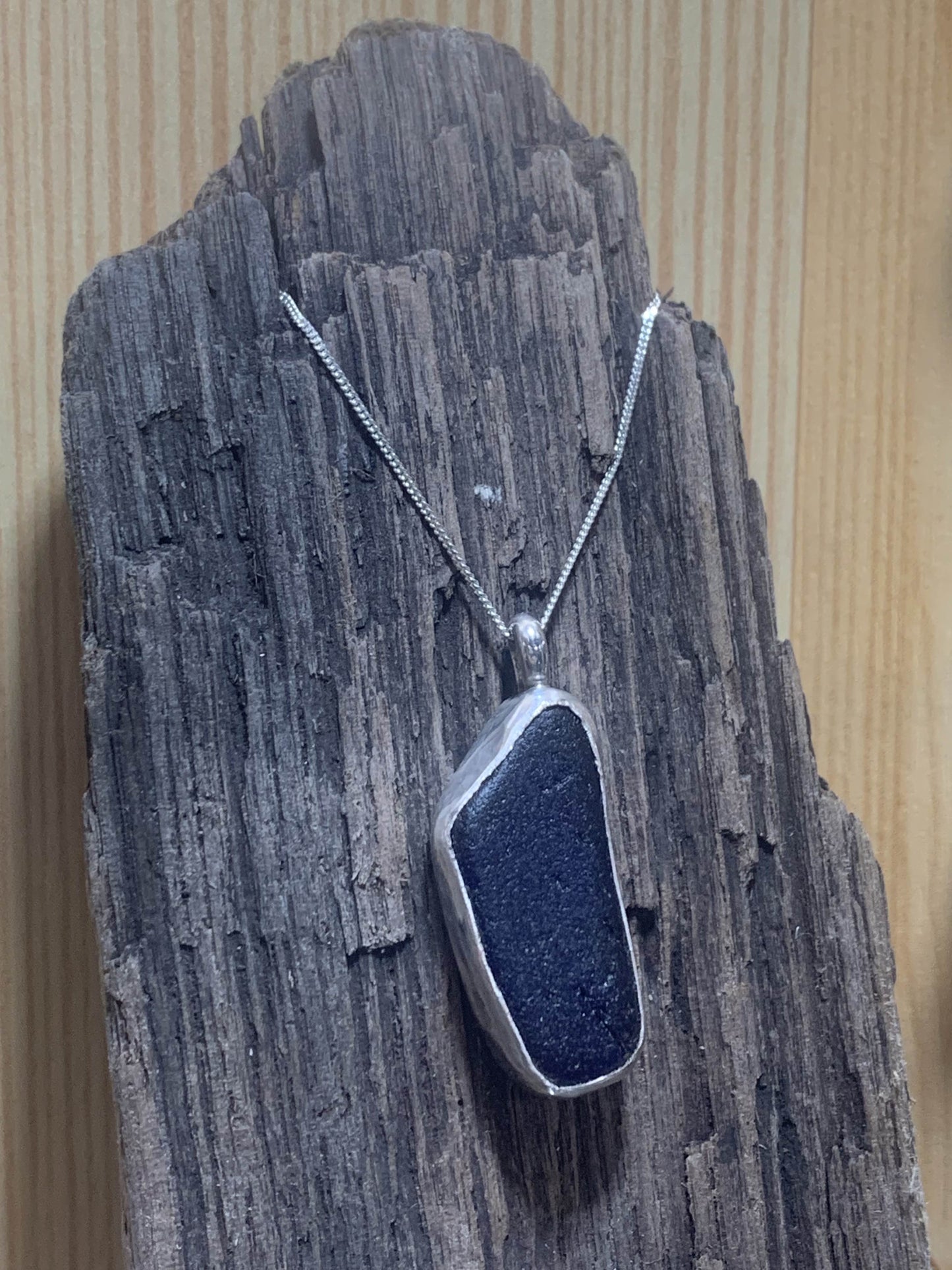 Sterling Silver Blue Sea Glass Pendant