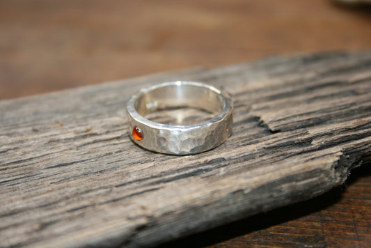 Sterling Silver Citrine Ring – Chunky Hammered, UK S