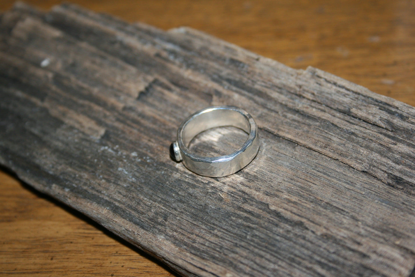 Sterling Silver Black Onxy Hammered Ring - Chunky