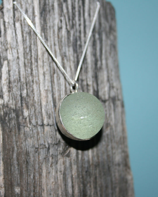 Sterling Silver Marble Sea Glass Bezel Necklace
