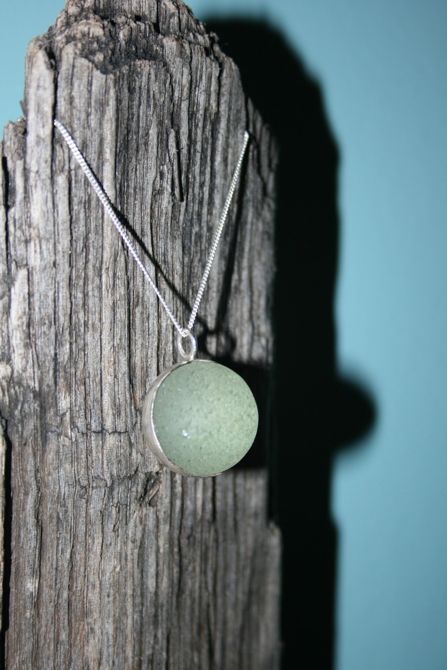 Sterling Silver Marble Sea Glass Bezel Necklace