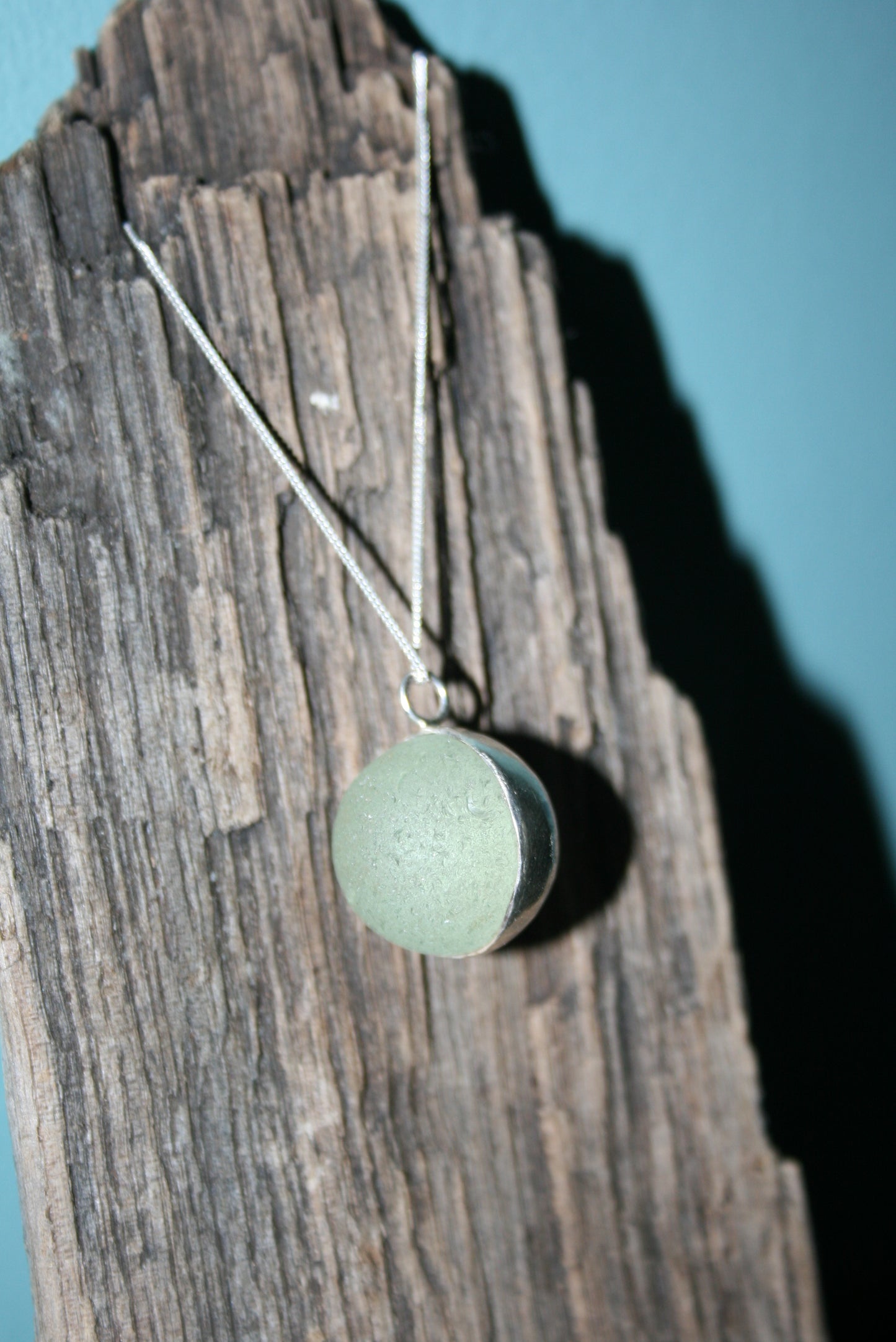 Sterling Silver Marble Sea Glass Bezel Necklace