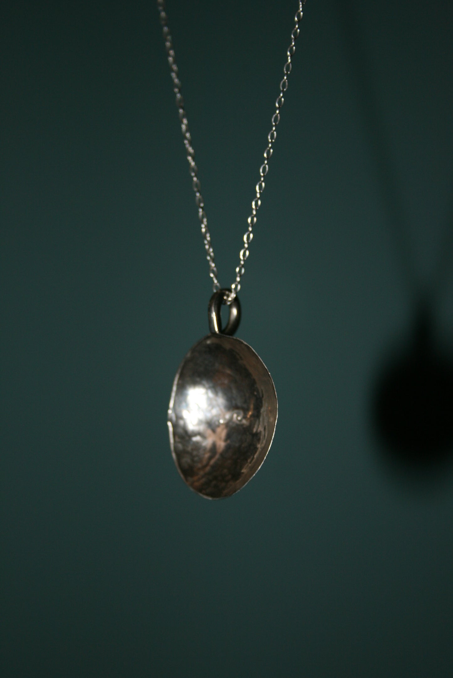 Sterling Silver Hammered Dome Necklace - Wave Stamped