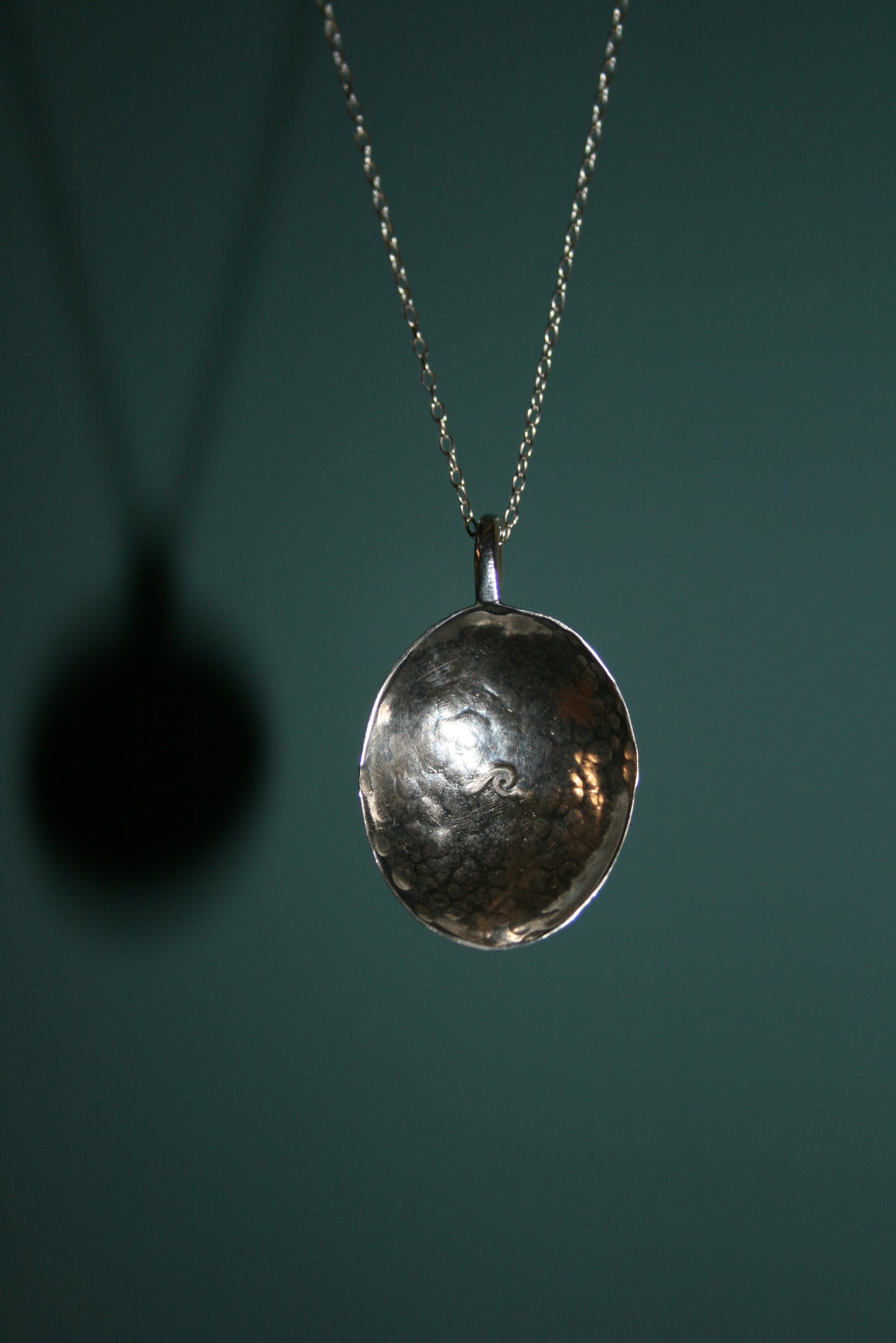 Sterling Silver Hammered Dome Necklace - Wave Stamped
