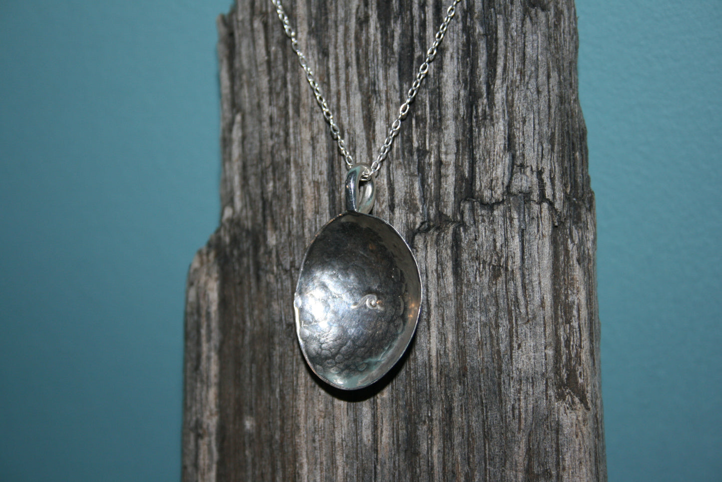 Sterling Silver Hammered Dome Necklace - Wave Stamped