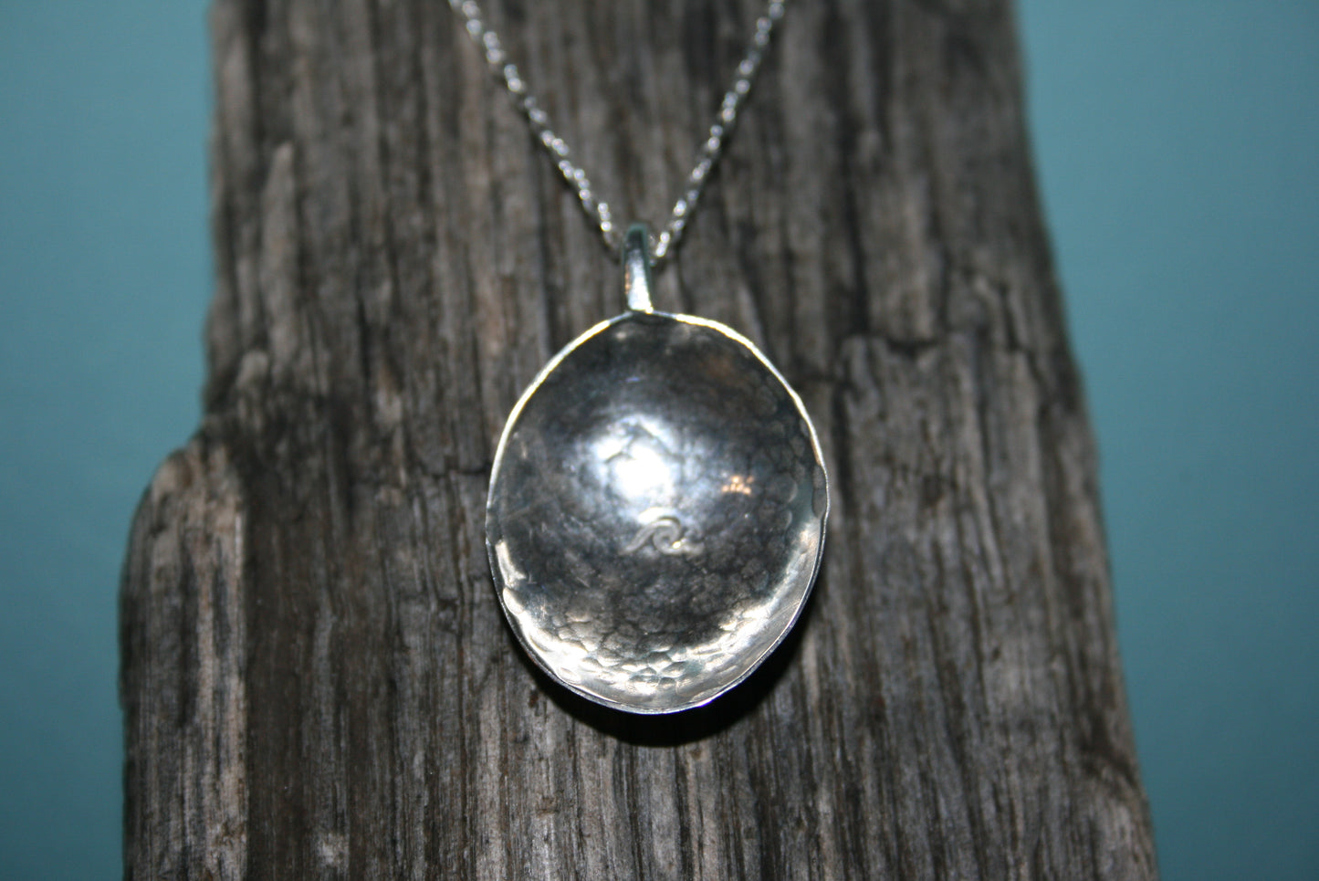 Sterling Silver Hammered Dome Necklace - Wave Stamped