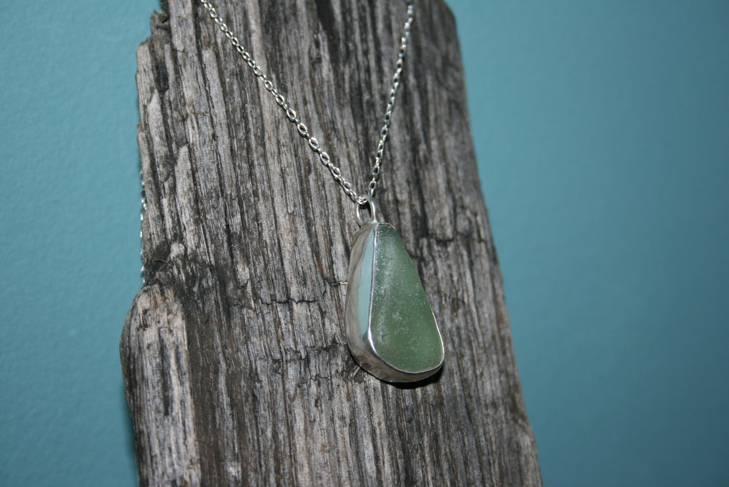 Sterling Silver Teardrop Sea Glass Bezel Necklace
