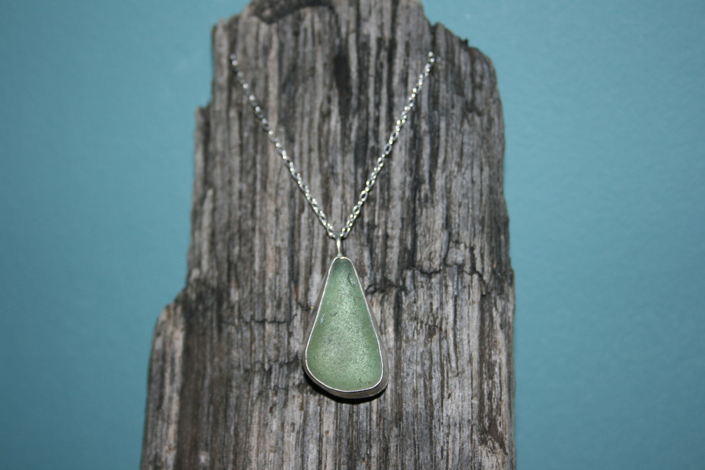 Sterling Silver Teardrop Sea Glass Bezel Necklace