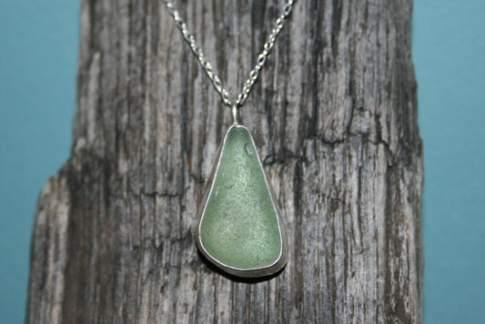 Sterling Silver Teardrop Sea Glass Bezel Necklace