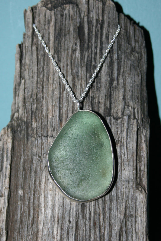 Sterling Silver Oval Sea Glass Bezel Necklace