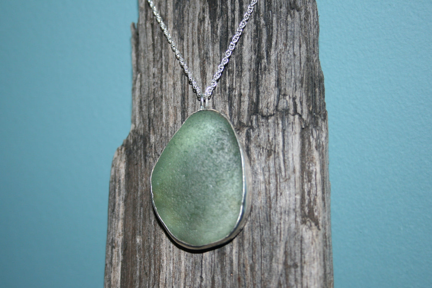 Sterling Silver Oval Sea Glass Bezel Necklace