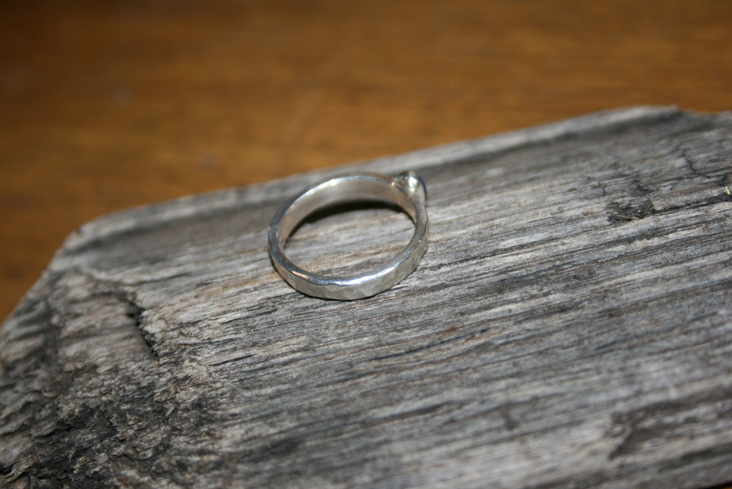 Sterling Silver Lapis Lazuli Ring – Hammered, UK M