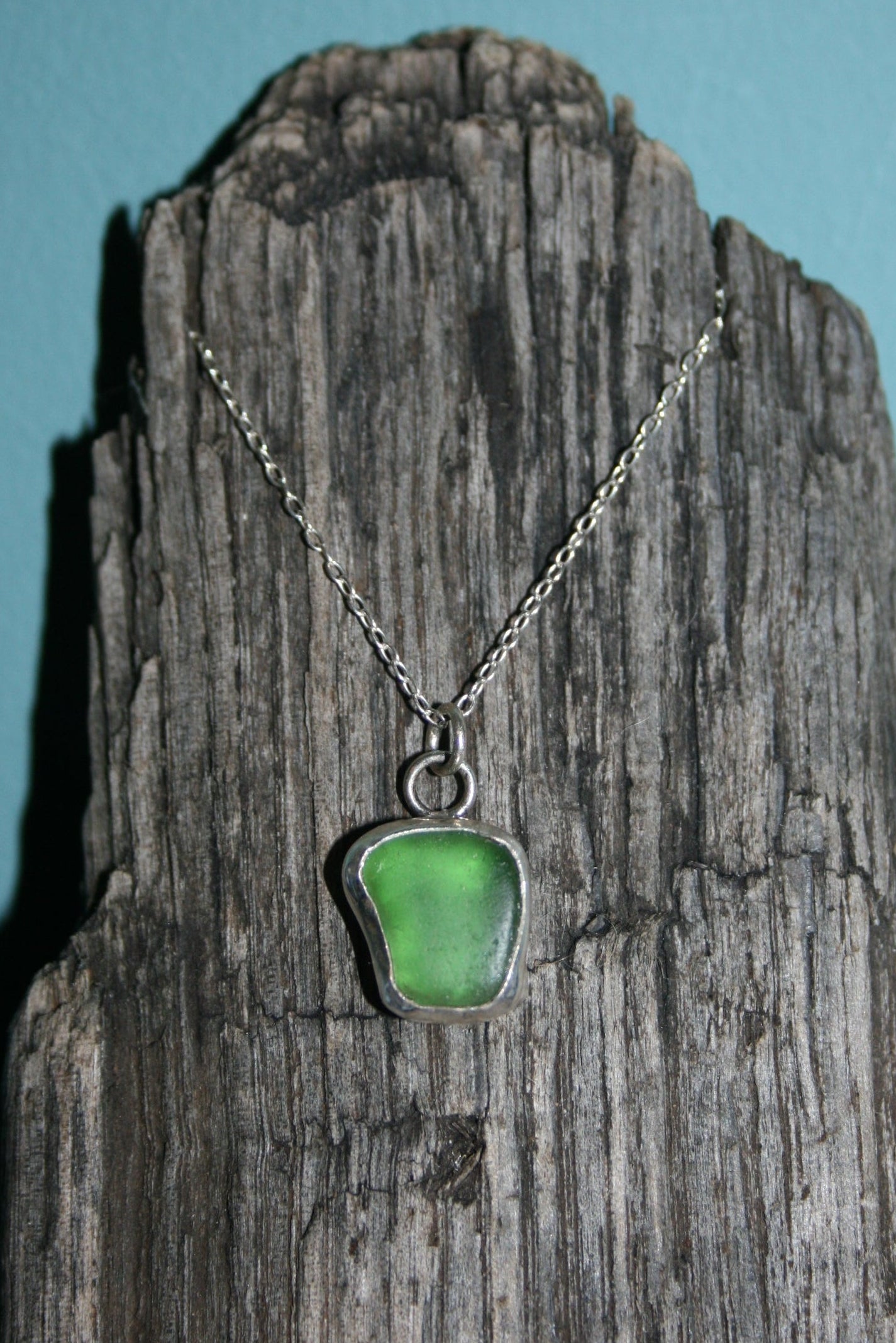 Green Cumbria Sea Glass Silver Necklace