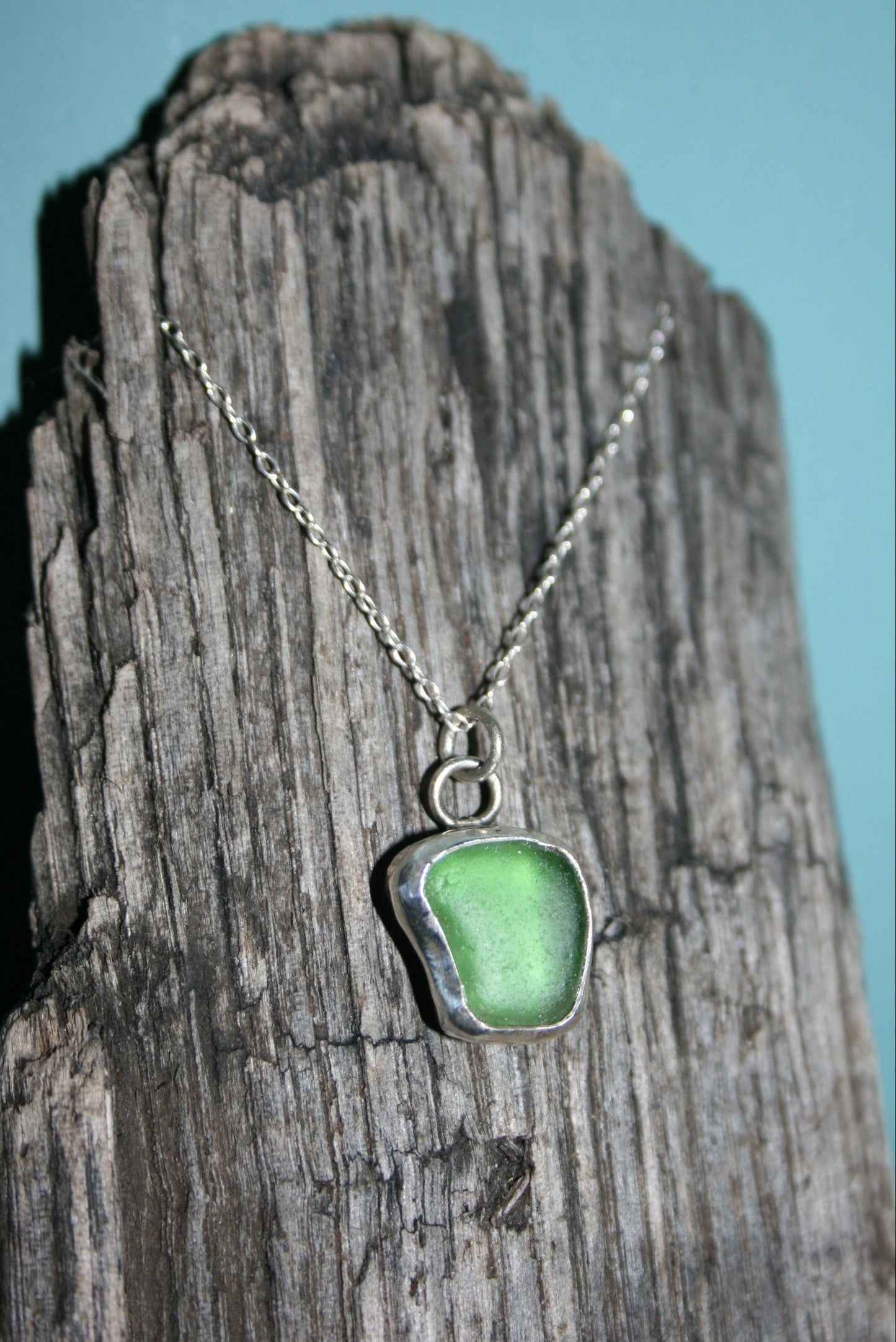 Green Cumbria Sea Glass Silver Necklace