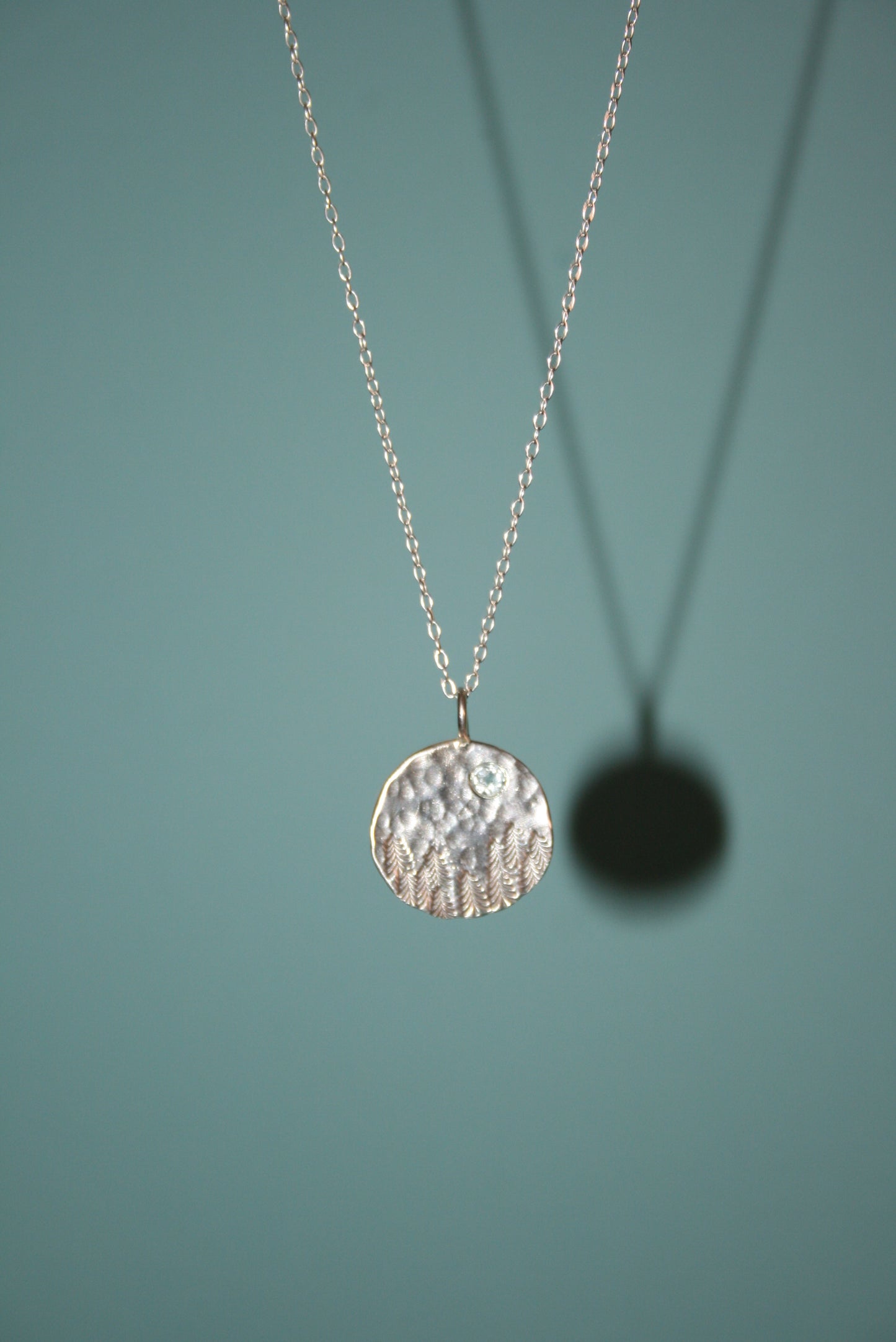 Sterling Silver Forest Scene Necklace with Aquamarine